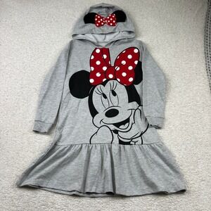 Disney Minnie Mouse Hoodie Dress Girls Large 10-12 Grey Cosplay Graphic NWT